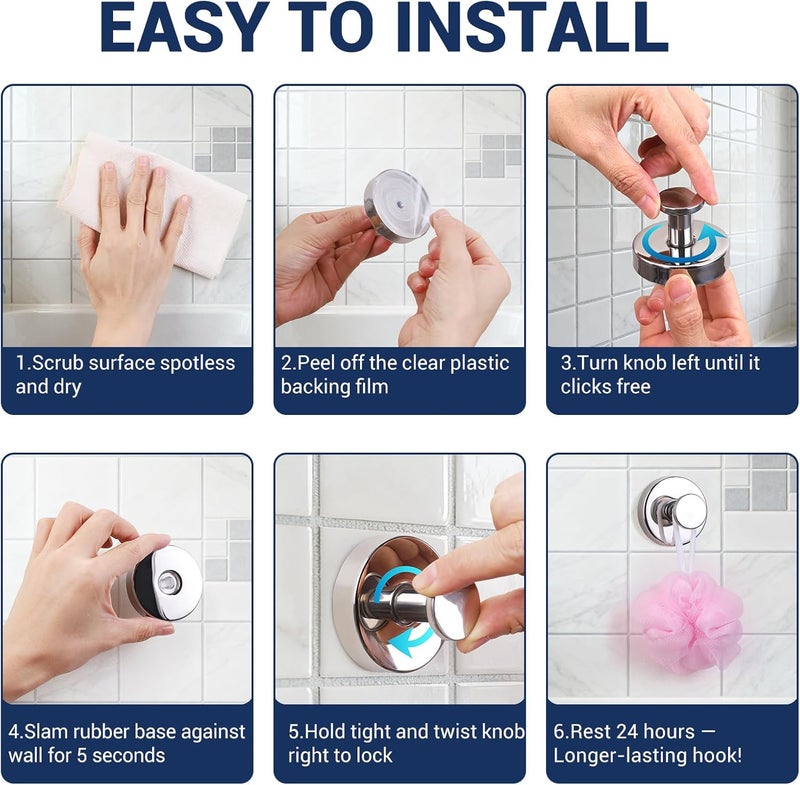 Fasbeu Suction Cup Hooks for Shower,No Drill Towel Hooks for Bathroom Wall, Kitchen, Glass, Mirror, Tile - Ideal for Hanging Towels, Robes, and Loofahs (Mirror-4pcs) - Image 4